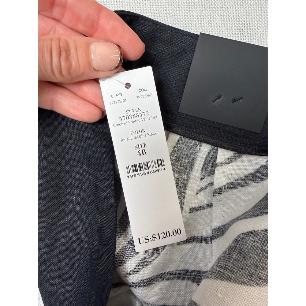 White House Black Market 570388572 Tonal Leaf Print Linen Wide Leg Pants 4R - Picture 7 of 10